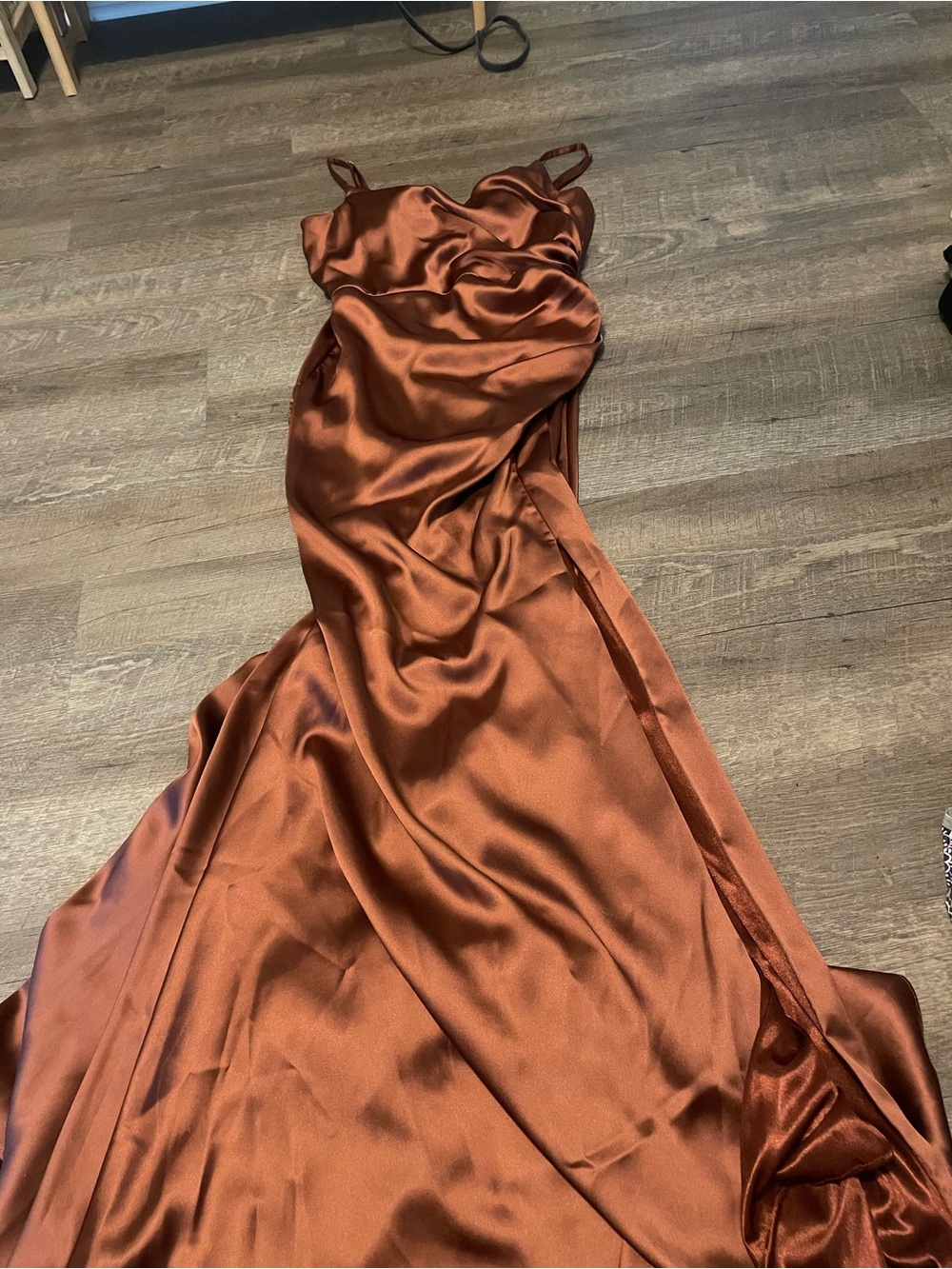 Revelry Copper Satin Slip Maxi Dress